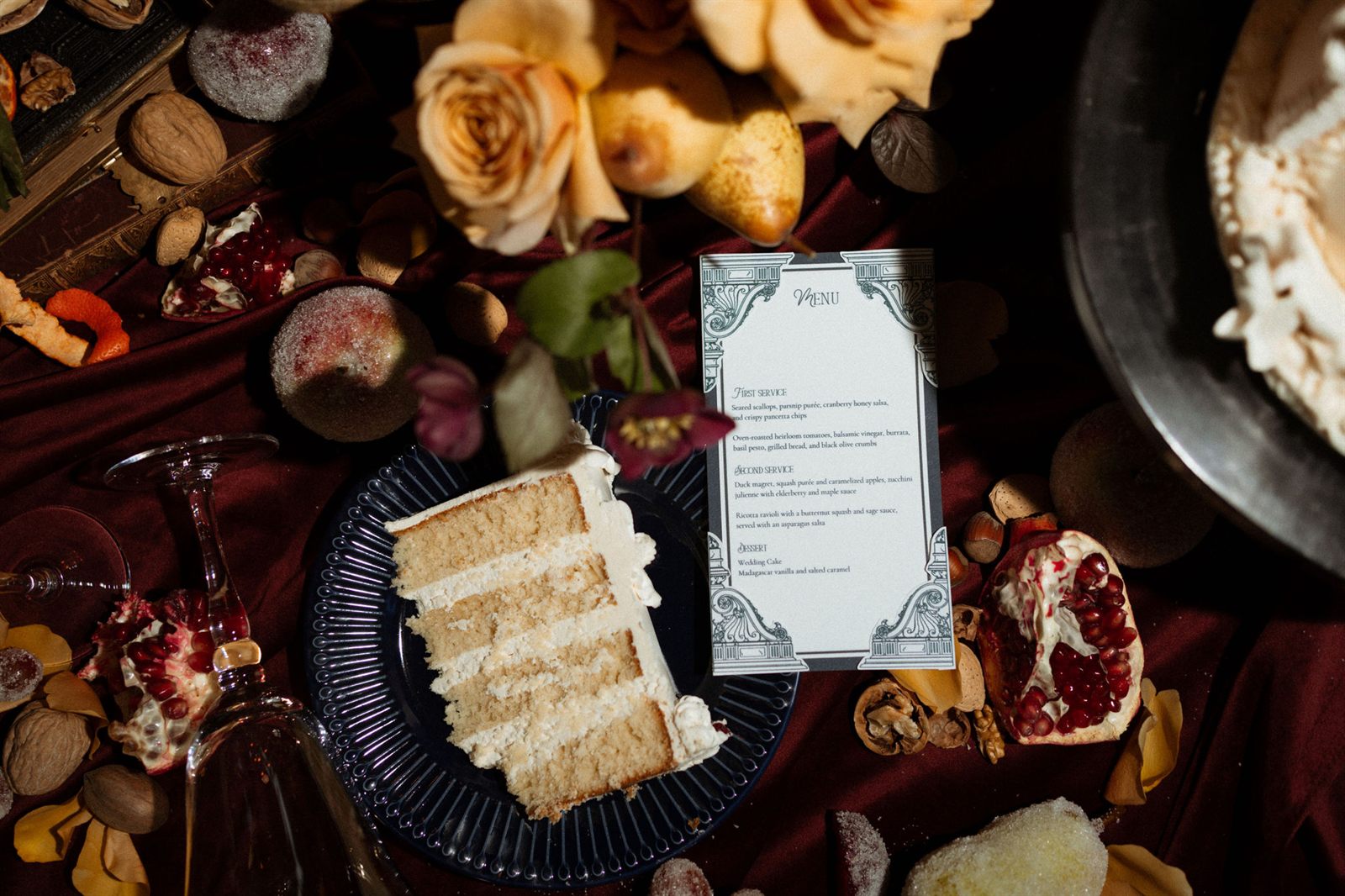 Table de desserts et menu de mariage au Manoir Blackswan